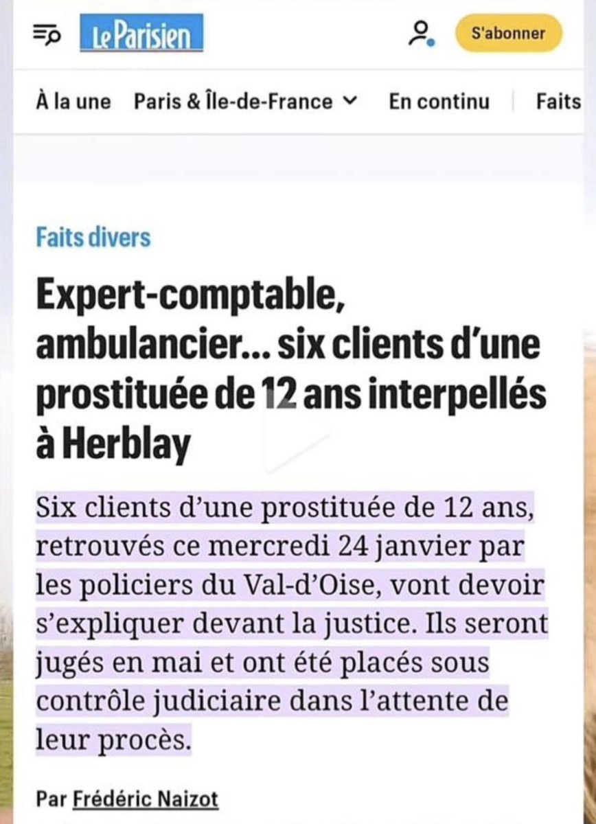 Coucou @le_Parisien
C’est quoi votre problème ?
C’est pas une prostituée de 12 ans.
une victime de 12 ans. 
Si c’est une erreur, c’est nul. 
Si c’est une fenêtre d’overton délibérée pour faire passer le concept de sexualité consentante à 12 ans vous êtes des connards.