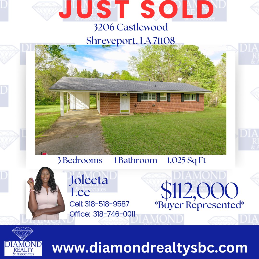 Congrats to Joleeta Lee on her closing!
#justsold
#DiamondRealtyAssociates #RealEstateSBC #ACutAbovetheRest #LouisianaHomes #diamonddifference #shreveport #bossiercity #realestatelife #shreveportrealestate #bossiercityrealesate #benton #arklatex