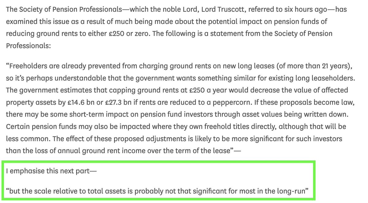 📢IMPACT OF GROUND RENT REFORM ON PENSION FUNDS OVERSTATED📢

Superb intervention by @TheSPP1. 

They are pushing back against freeholder lobby scaremongering that pension funds will be destroyed by a ground rent cap. 

@hmtreasury should listen to them.