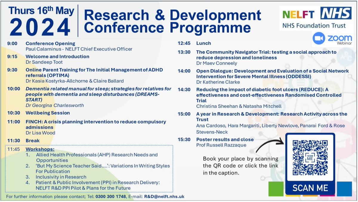 NELFT Research & Development (@nelftresearch) on Twitter photo Our 3rd session of #NELFTRDCon24 begins at 11AM & will be delivered by <a href="/woodylisa/">Lisa Wood</a>. She will be discussing the FINCH study which ran <a href="/NELFT/">North East London NHS Foundation Trust (NELFT)</a>. Which was a crisis planning intervention aiming to reduce compulsory admissions.
Register: us02web.zoom.us/webinar/regist… Our 3rd session of #NELFTRDCon24 begins at 11AM & will be delivered by <a href="/woodylisa/">Lisa Wood</a>. She will be discussing the FINCH study which ran <a href="/NELFT/">North East London NHS Foundation Trust (NELFT)</a>. Which was a crisis planning intervention aiming to reduce compulsory admissions.
Register: us02web.zoom.us/webinar/regist…