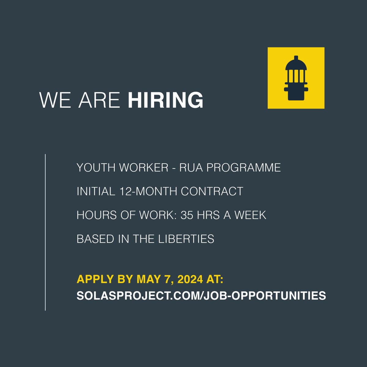 We're seeking a passionate individual to join us as a Youth Worker for our RUA Youth Justice Programme: solasproject.com/job-opportunit…

Applications are open until Tuesday, May 7th.
#JobOpportunity #Hiring #JoinOurTeam #YouthWork #LoveD8 #LoveTheLiberties