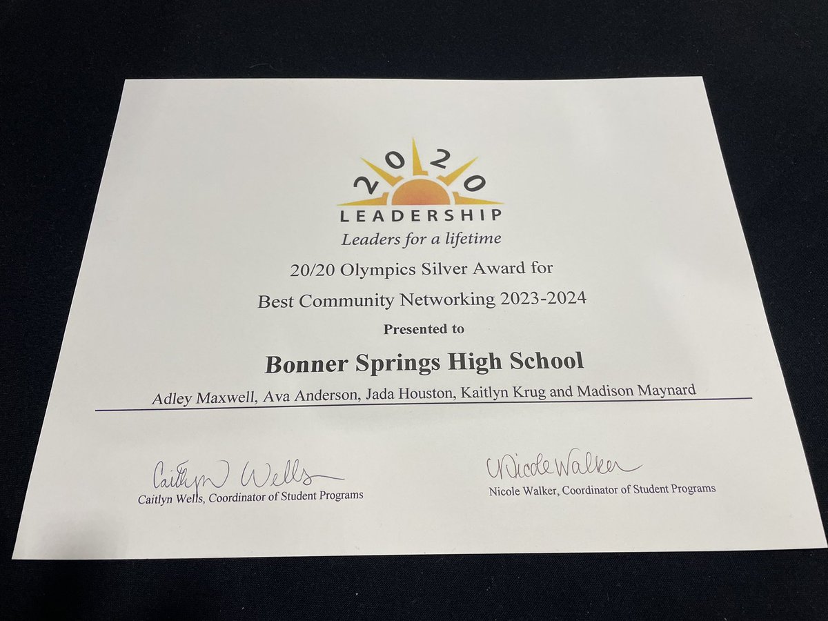 Congrats to Adley Maxwell, Ava Anderson, Jada Houston, Kaitlyn Krug, Madison Maynard, and Emma Lara who won the Networking award at the 20/20 Leadership Shining Star Award ceremony! It’s a great day to be BRAVE!