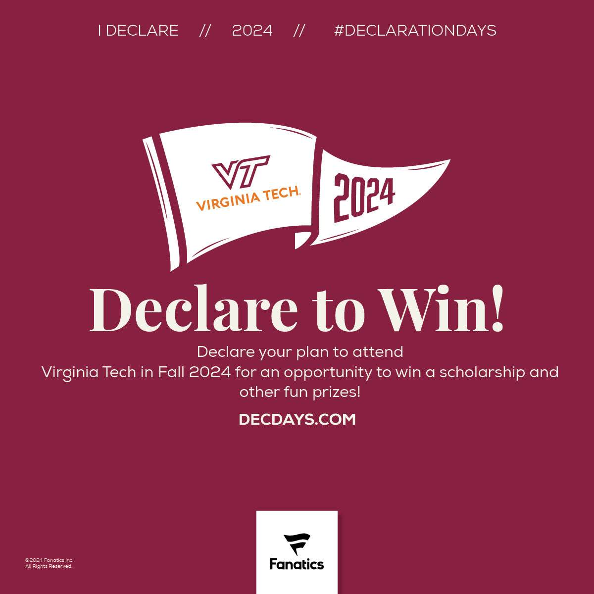 hokiegear's tweet photo. Time is running out to declare #VirginiaTech! Go to https://t.co/iMrcIW8MYh to declare by the end of the day on May 1 st for a chance to win one of three scholarships from @fanatics #DeclarationDays #fanatics_giveaway #LetsGoHokies https://t.co/boPOG19T6q