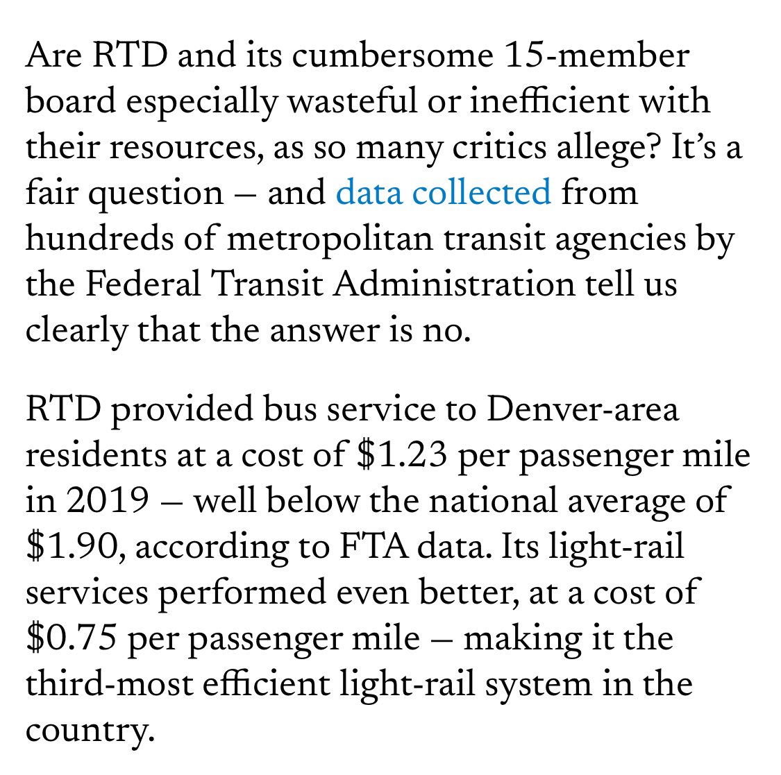 Despite what you’ll hear from certain lawmakers, on a dollar for dollar basis, @RideRTD is one of the most efficient transportation agencies in the country.