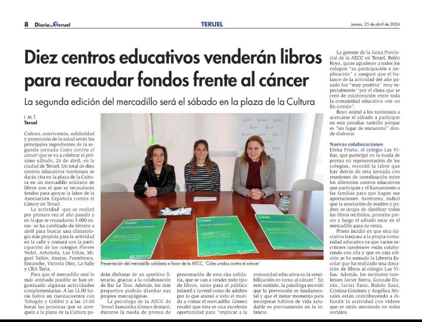 Orgulloso de que mis libros estén presentes en el mercadillo solidario de libros 'Coles Unidos Contra el Cáncer' en Teruel