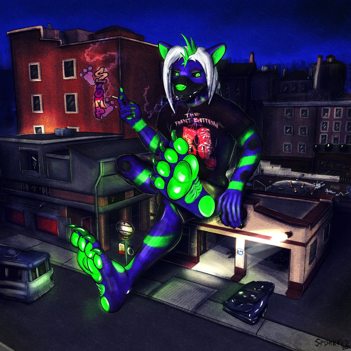 Full detail Com for <a href="/Zuladio_Hyena/">Zuladio</a> 
Taking a smoke break.
#footfetish #feet #foot #soles #anthro #furryart #footworship #macro #hyena #paws