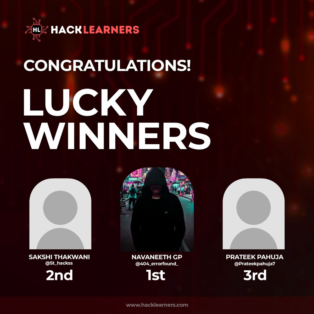 🎉 Congrats to our Pentest Pro Course Winners! 📷 Your dedication to cybersecurity excellence earned you a free spot at Hacklearners.  

For others, get 20% off with code: HURRY-UP-20.  
course Link: bit.ly/Pentest-Pro-Ce…

Join us to enhance your cybersecurity skills!