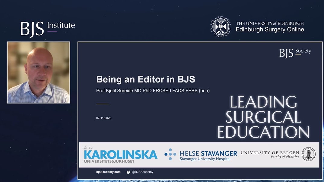 Ever wonder what it's like to be an editor for @BJSurgery?🖋️ ➡️bit.ly/49SlRAf 👂Listen in as Professor Kjetil Soreide discusses just that. This video is first up in our exciting new series ‘Editing in Surgery’, featuring course videos from our BJS Institute partnership…