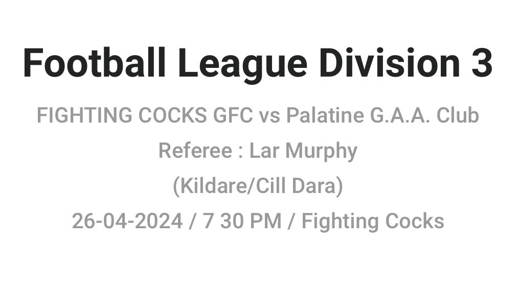 Our 2nd team takes on the home side in @FightingCocksGF on Friday evening. Best of luck lads 🔴🍀🟢