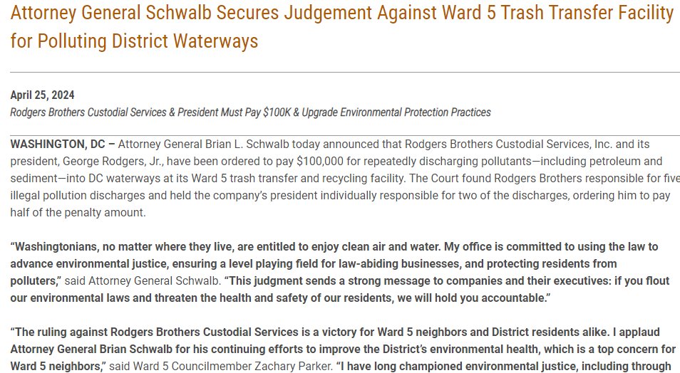 This ruling is a victory for #Ward5 neighbors and District residents alike. I'm grateful for Attorney General Schwalb's partnership in improving our city's environmental health, a top priority for my office and Ward 5. Read the full announcement here: oag.dc.gov/release/attorn…