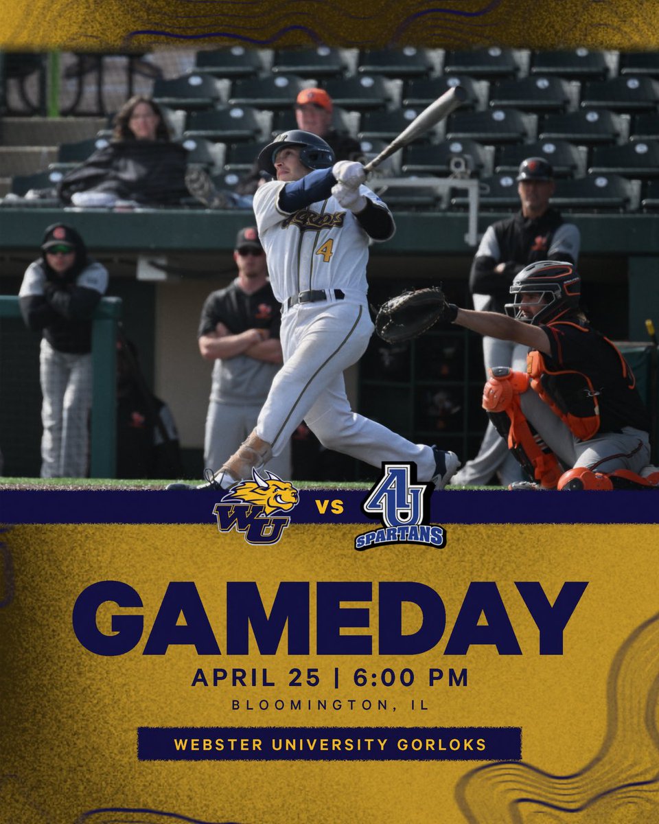 GAMEDAY! @WebsterBaseball heads to Bloomington, IL this evening for a matchup against @AUSpartanBase! 📍Bloomington, IL. ⏰ 6 P.M. 📊 athletics.aurora.edu/coverage #LokNation