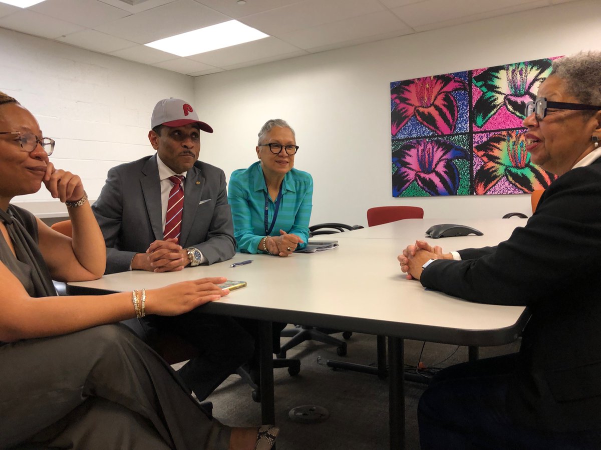 Remembering this moment from April 2022: me, (just announced) Superintendent Tony Watlington, Sr., and @PHLschoolboard leaders Leticia Egea Hinton and Joyce Wilkerson. #PHLed