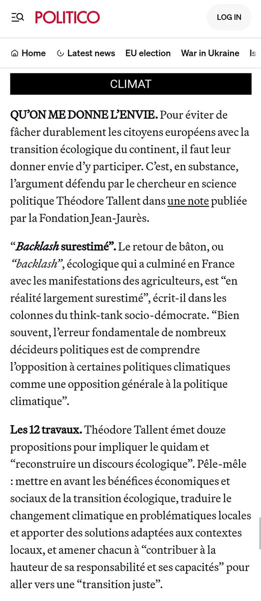 Merci au media européen @politico de présenter ma note dans sa newsletter quotidienne dédiée à l'énergie & au climat. Grand fan du titre choisi par les journalistes : 'Qu'on me donne l'envie'. Il faut recréer de la désirabilité dans le discours écolo ! ➡️politico.eu/article/des-vo…