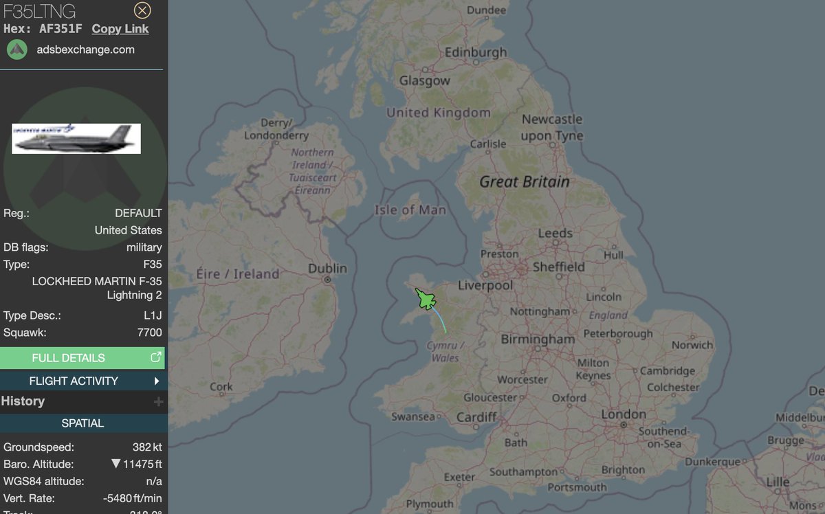 Maybe Lakenheath Based F-35A out over the UK on ADS-B