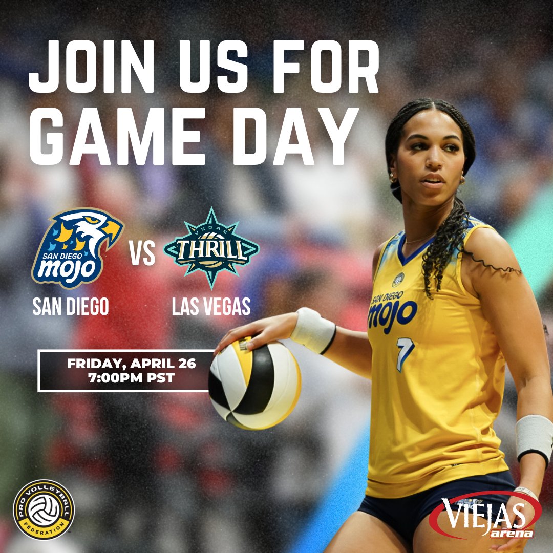 That magical Friday Mojo feeling is comin' up and your tickets are a click away! 🏐 🗓 April 26, 2024 🆚: Vegas Thrill ⏱️: 7PM PST 🏠: Viejas Arena 📺: YouTube @ realprovb 🎟️: provolleyball.com/mojotix #SanDiegoMojo #SanDiegoVolleyball #SanDiegoSports