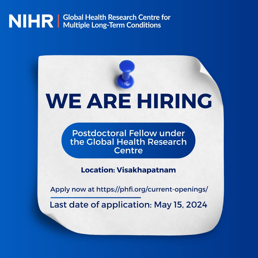 Call for applications- Fully funded Postdoctoral positions under the Global Health Research Centre - Public Health Foundation of India (phfi.org) #MLTCs #NIHRGHRCMLTC