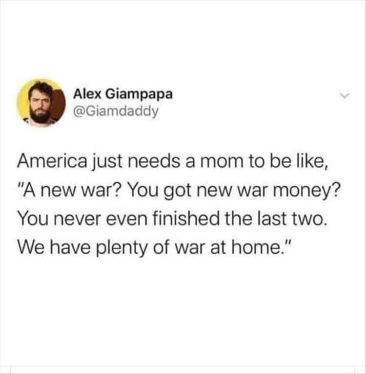 You haven't even spent money on our own border, now you fund a second war? #AmericaFirst