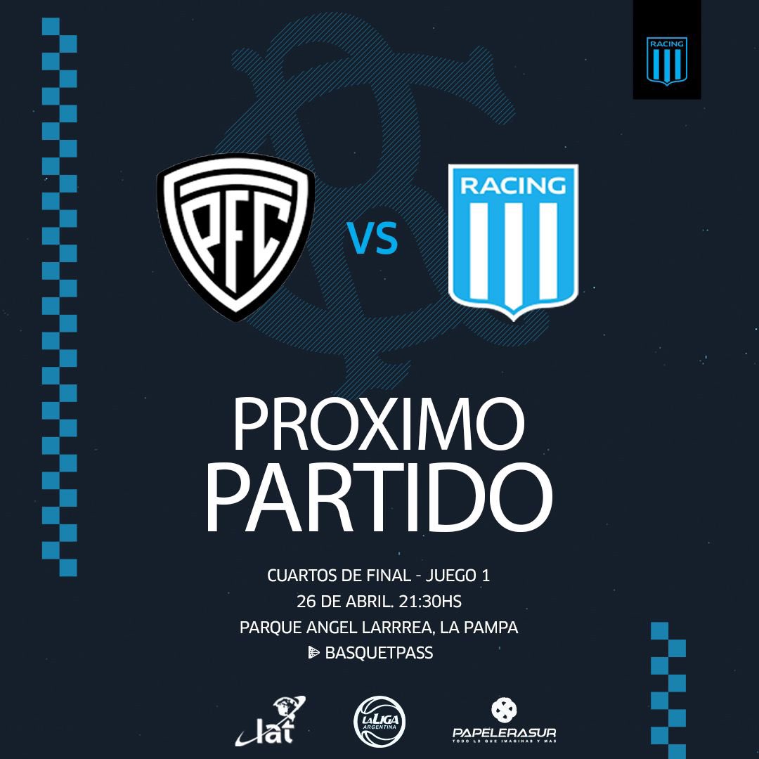 🔜 ¡𝗣𝗥𝗢́𝗫𝗜𝗠𝗢 𝗣𝗔𝗥𝗧𝗜𝗗𝗢!

🏀 Cuartos de final - Juego 1
🆚 @pfcbasquet 
🗓️26/04
🕘 21:30hs
📍Parque Angel Larrea, La Pampa
💻Transmite Basquetpass 

#vamosracing💙