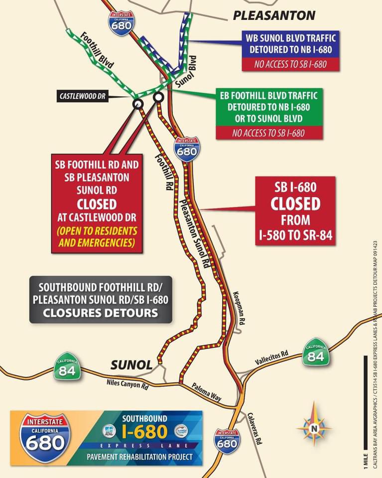 🚨 Reminder: SB I-680 closes tomorrow Friday, 4/26 at 9pm to Monday, 4/29 at 4am, between the I-580/I-680 connector & Koopman Rd. Expect detours and delays. Thanks for your patience as we improve safety. Need info? Call (510) 286-0319. Drive safe! 🚧🚗 @AlamedaCounty @511SFBay