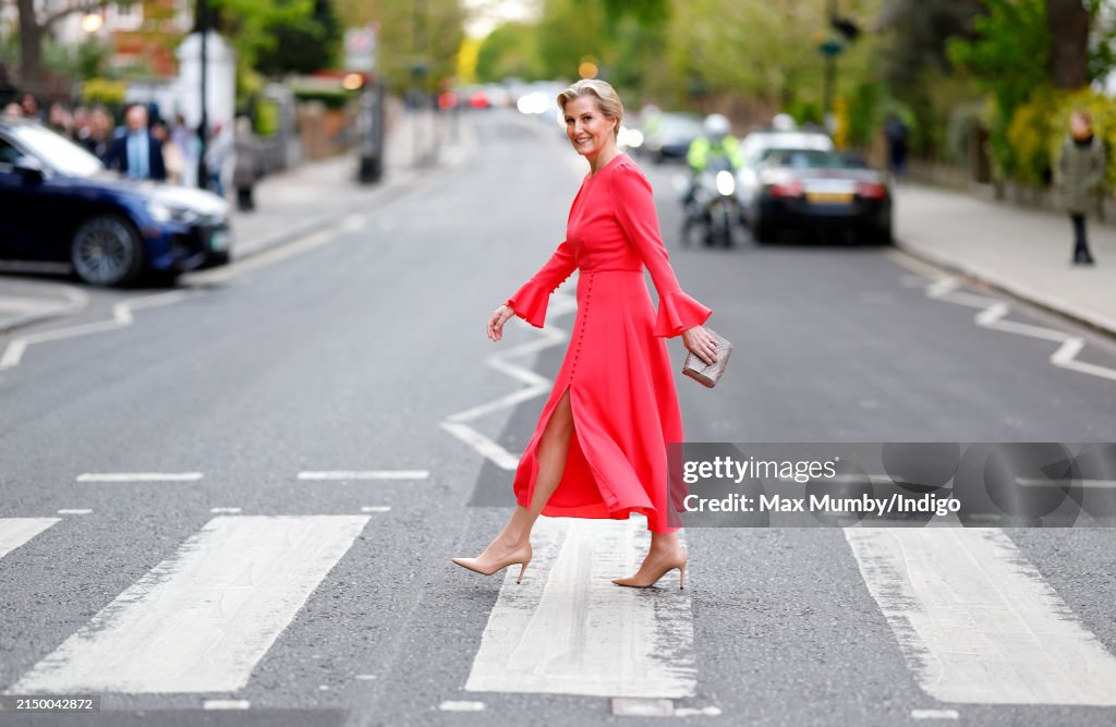 Sophie, Duchess of Edinburgh (Global Ambassador for the International Agency for the Prevention of Blindness) walks across the iconic Abbey Road zebra crossing) after attending the Orbis Visionaries Reception at Abbey Road Studios  
(Photo by Max Mumby/Indigo/Getty Images)