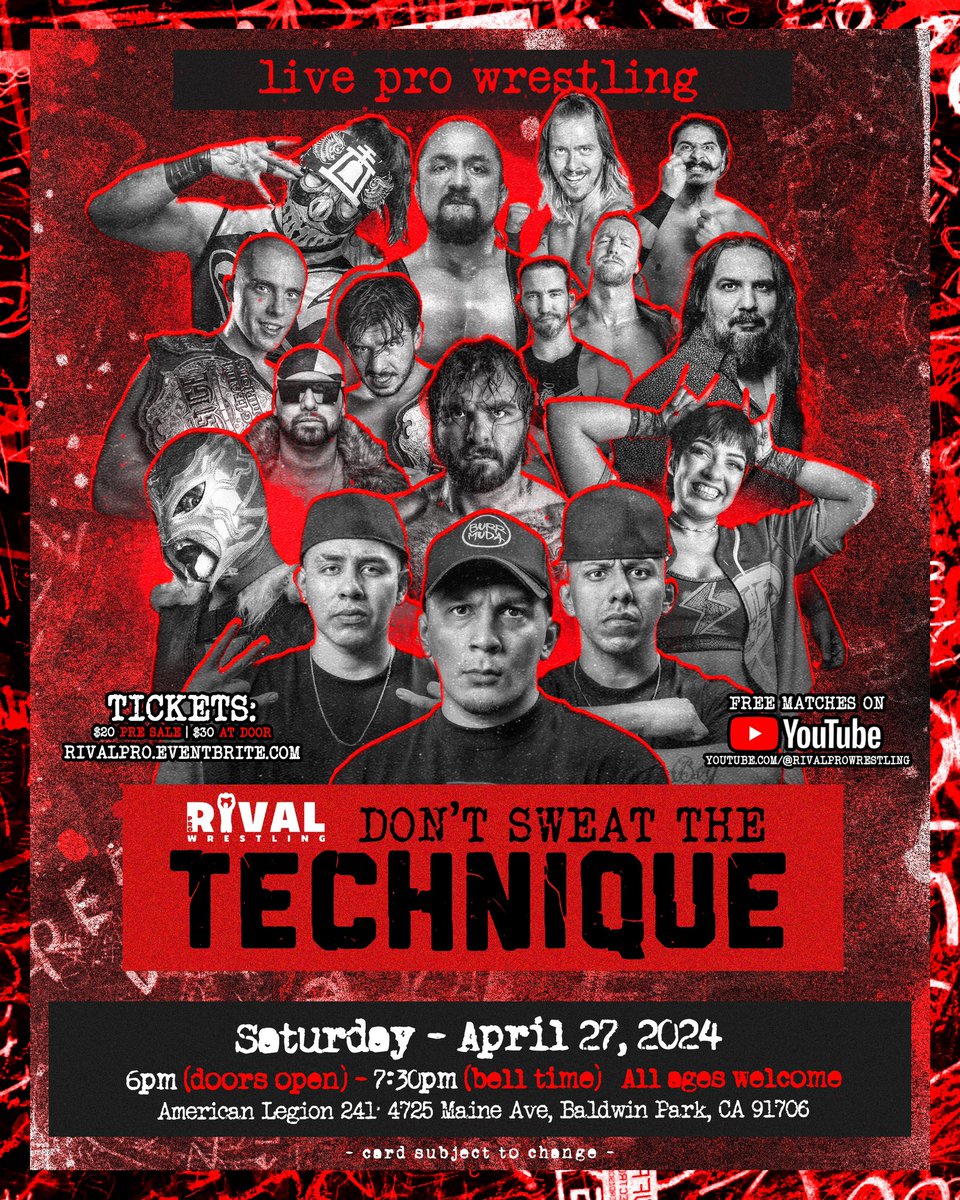 🚨 Last chance for $20 pre sale! 🚨 Sale ends Friday. Tickets will be sold at door for $30. Doors open at 6:30pm | First bell at 7:30pm Rivalpro.eventbrite.com