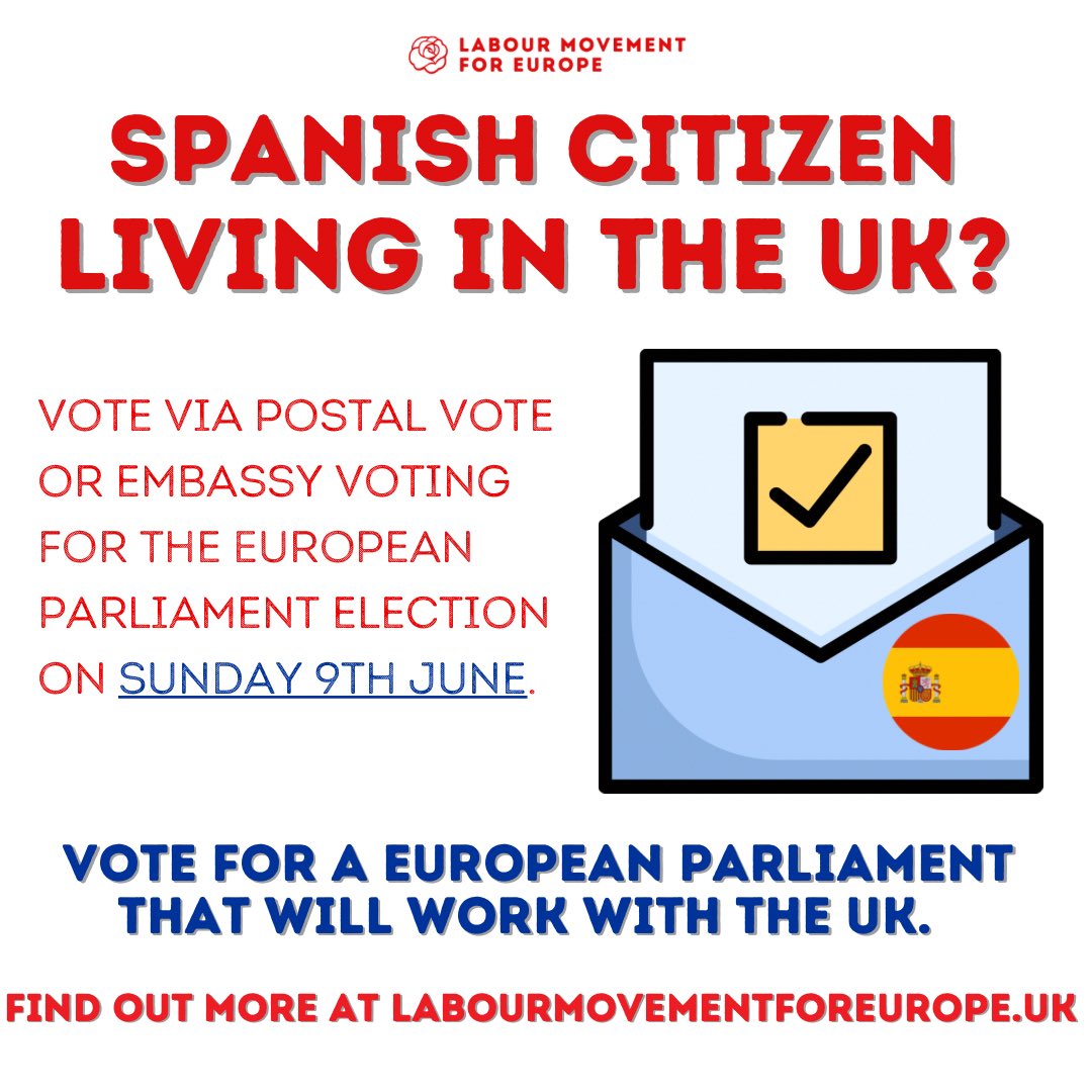 Spanish living in the UK or know someone who is? You can vote via postal vote or embassy voting for the European Parliament election. Find out more in: elections.europa.eu/es/how-to-vote…