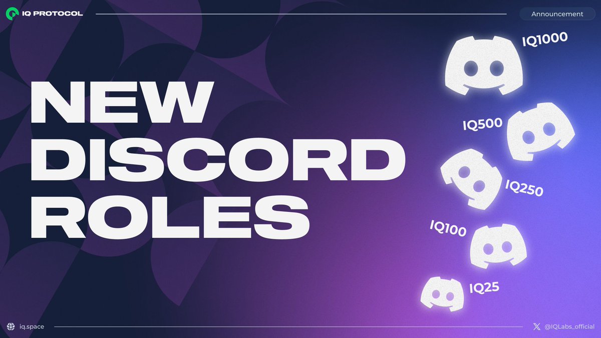 Good news for our OG $IQT Holders!🎉 We're introducing fresh Discord roles for authentic IQ Protocol advocates, users who have faith in our project and are privy to the lucrative surprises we have in store for them in the future.👀😎 By holding a specific quantity of $IQT…
