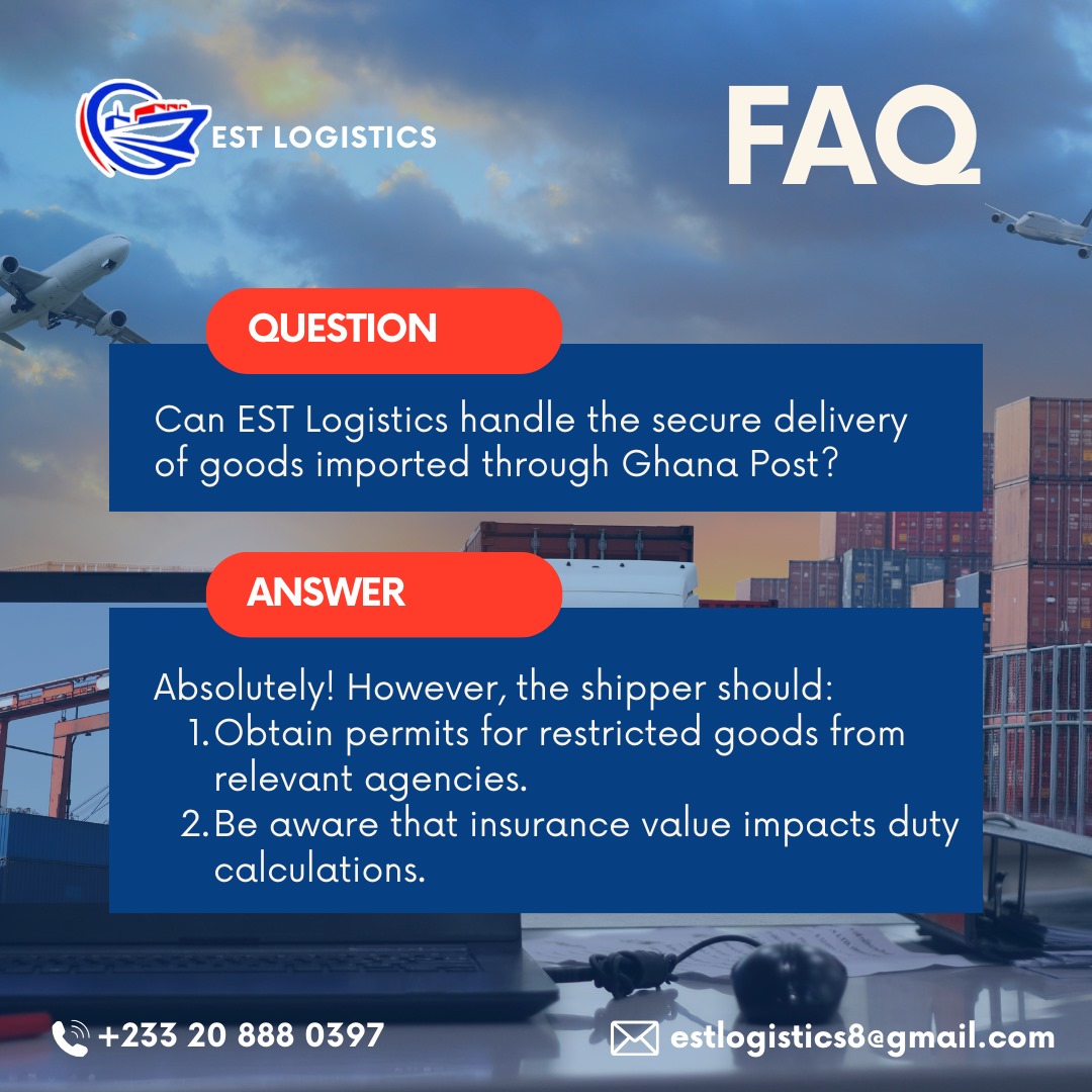 Navigating the world of logistics can be confusing. That's why we're here to help! Got Shipping Questions? EST Logistics Has Answers

Stay tuned for more FAQs throughout the week! 

#ESTLogistics #LogisticsSimplified #GhanaImports #shippingconsultancy #haulageservices