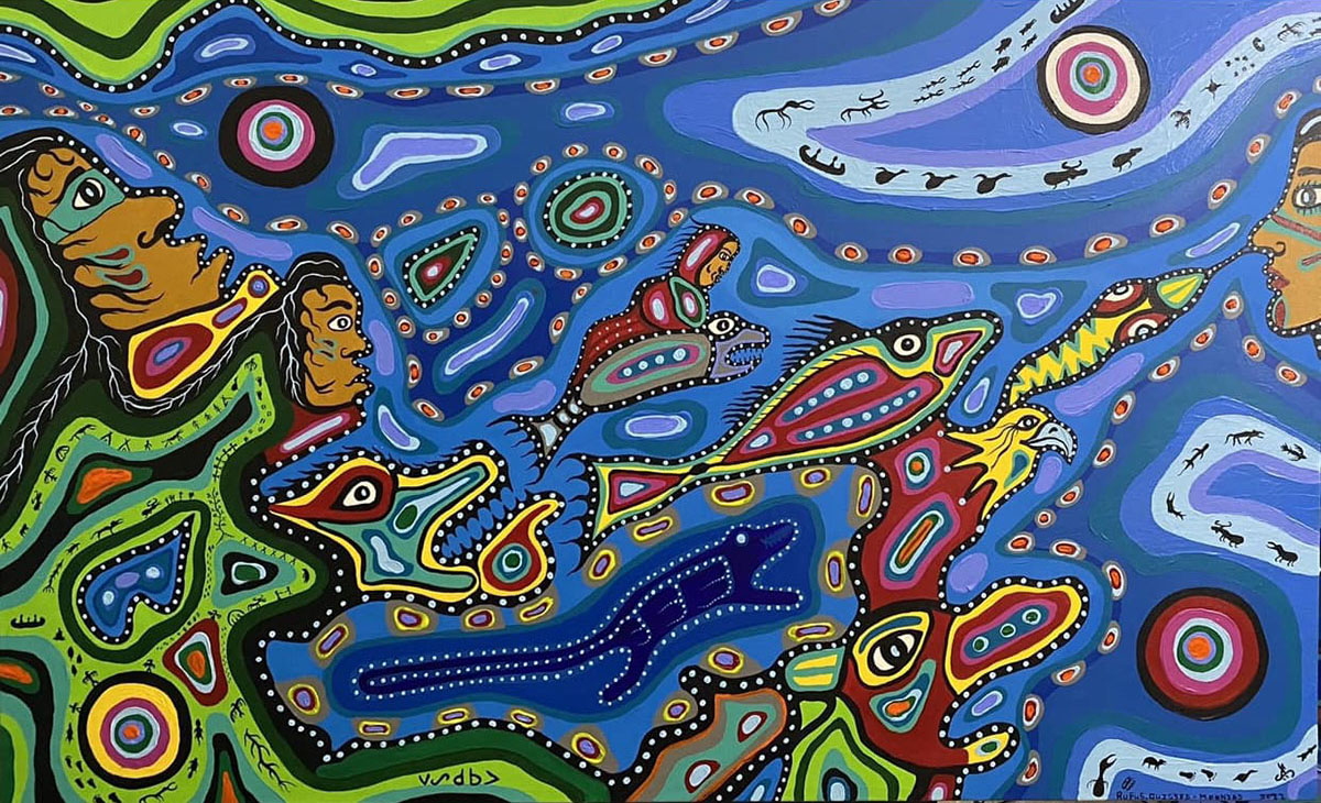 Exploring the enchanting world of #Anishinaabe #artist Rufus Moonias-Quisses' Woodland Art is like stumbling upon a hidden gem! 👉 bit.ly/3JTh8Ed @Rufusquissesart #indigenousartist #firstnations