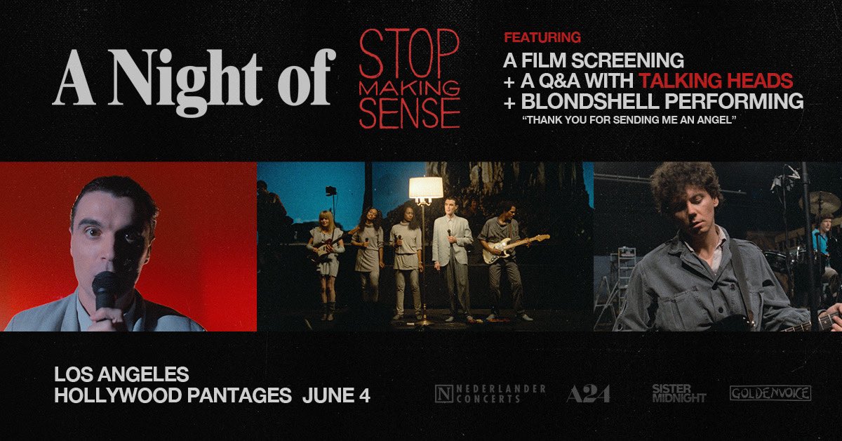 A Night of Stop Making Sense is coming to the @Pantages on June 4 🎬 Join us for an intimate screening of the iconic concert film, a Q&A with the Talking Heads, and a performance by @Blondshe11, hosted by Fred Armisen! Tickets go on sale TOMORROW at 11: ticketmaster.com/event/0B006092…