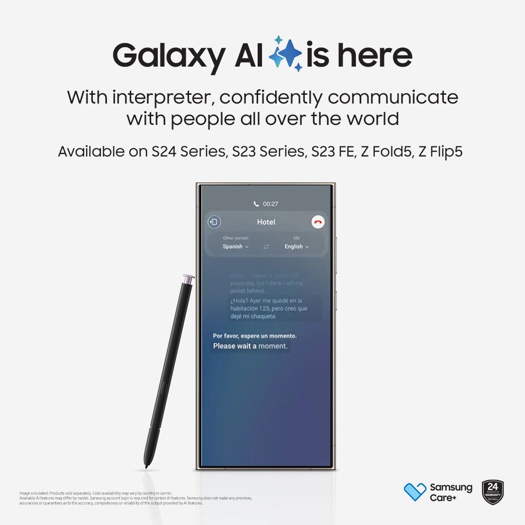 Talk over the phone and Live Translate will interpret — helping you break down language barriers. It's like having a translator in the palm of your hand. Simply update your software to One UI 6.1 to explore #GalaxyAI 

Ts and Cs apply.

#EpicJustLikeThat