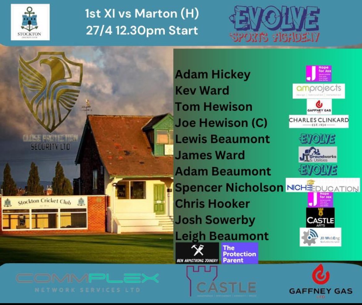 StocktonCC's tweet photo. Cricket at the Close Protection Security ground returns this week with two games! Saturday sees league action for the first team against Marton Cricket Club before returning the following day to take on Barnsley Woolley Miners Cricket Club in the National knockout. https://t.co/VWrzUWiZJH