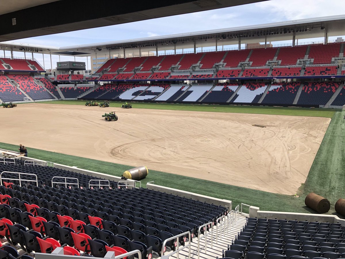 About a quarter of the new field in at CityPark. They started putting it in around 6 am