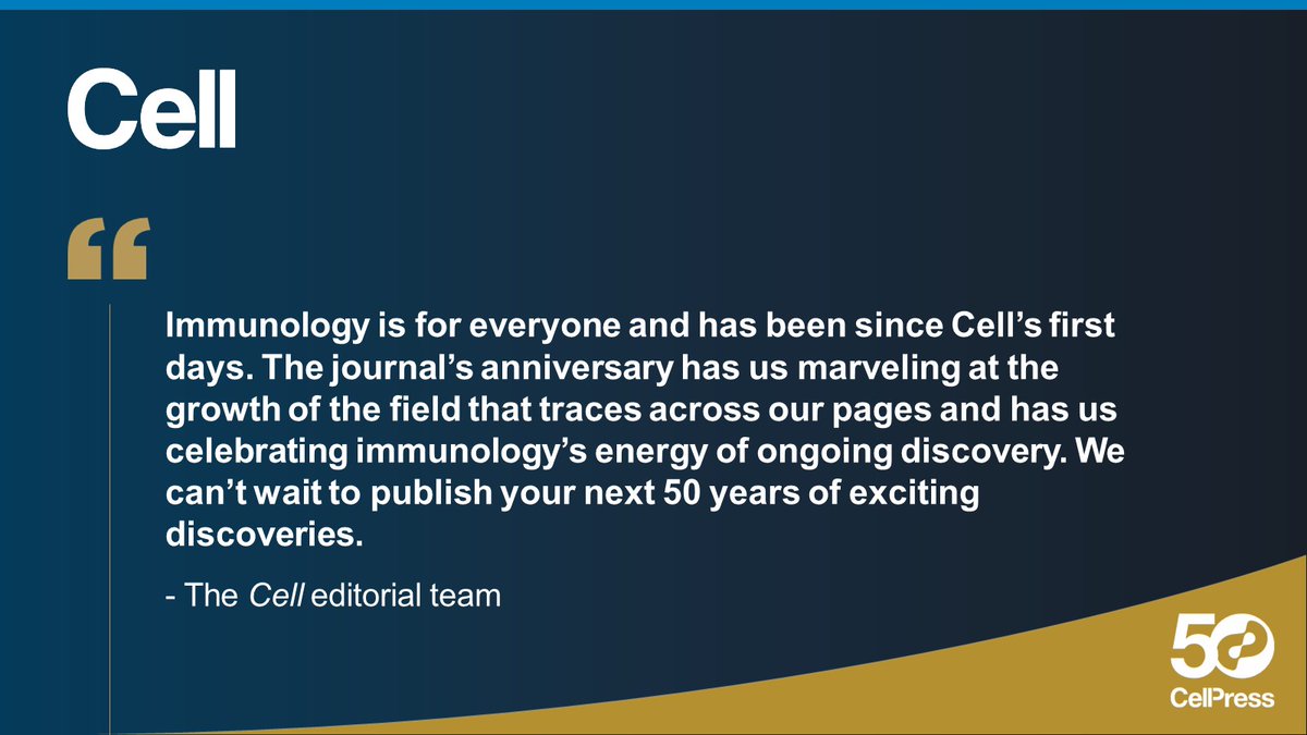 Now live! Explore our anniversary focus issue on #Immunology: cell.com/cell/issue?pii… Read reviews, perspectives, and more thought-provoking content on topics ranging from innate immunity to plant immune systems. #50YearsofCell