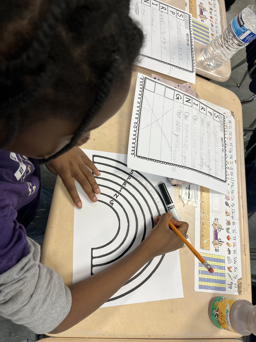 SolleyAACPS's tweet photo. Our #aacpsawesome second graders in Ms. Amodeis class are writing an acrostic poem about spring! 🌈 https://t.co/I0nf6WSXWJ