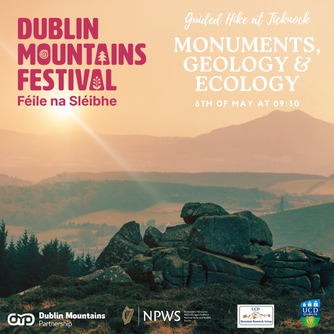 Dublin Mountains Festival: Monuments, Geology & Ecology Guided Hike🦌 Monday, 6th of May from 09:30 - 13:00 at Ticknock. Full details & bookings at dublinmountains.ie @NPWSIreland @UCD_Earth_Sci #DublinMountainsFestival #FéileNaSleibhe