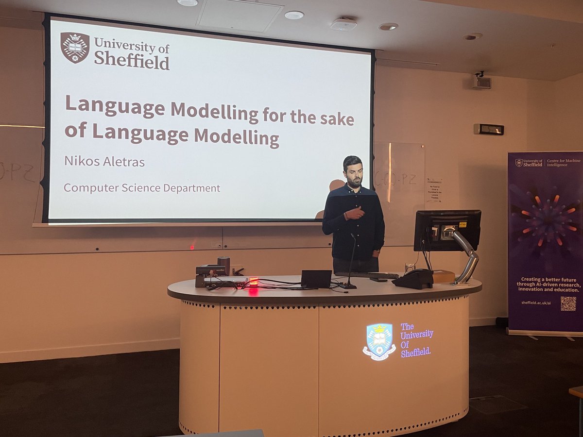 ⁦@nikaletras⁩ giving his inaugural professorial lecture “Language Modelling for the sake of Language Modelling” ⁦@SheffieldNLP⁩