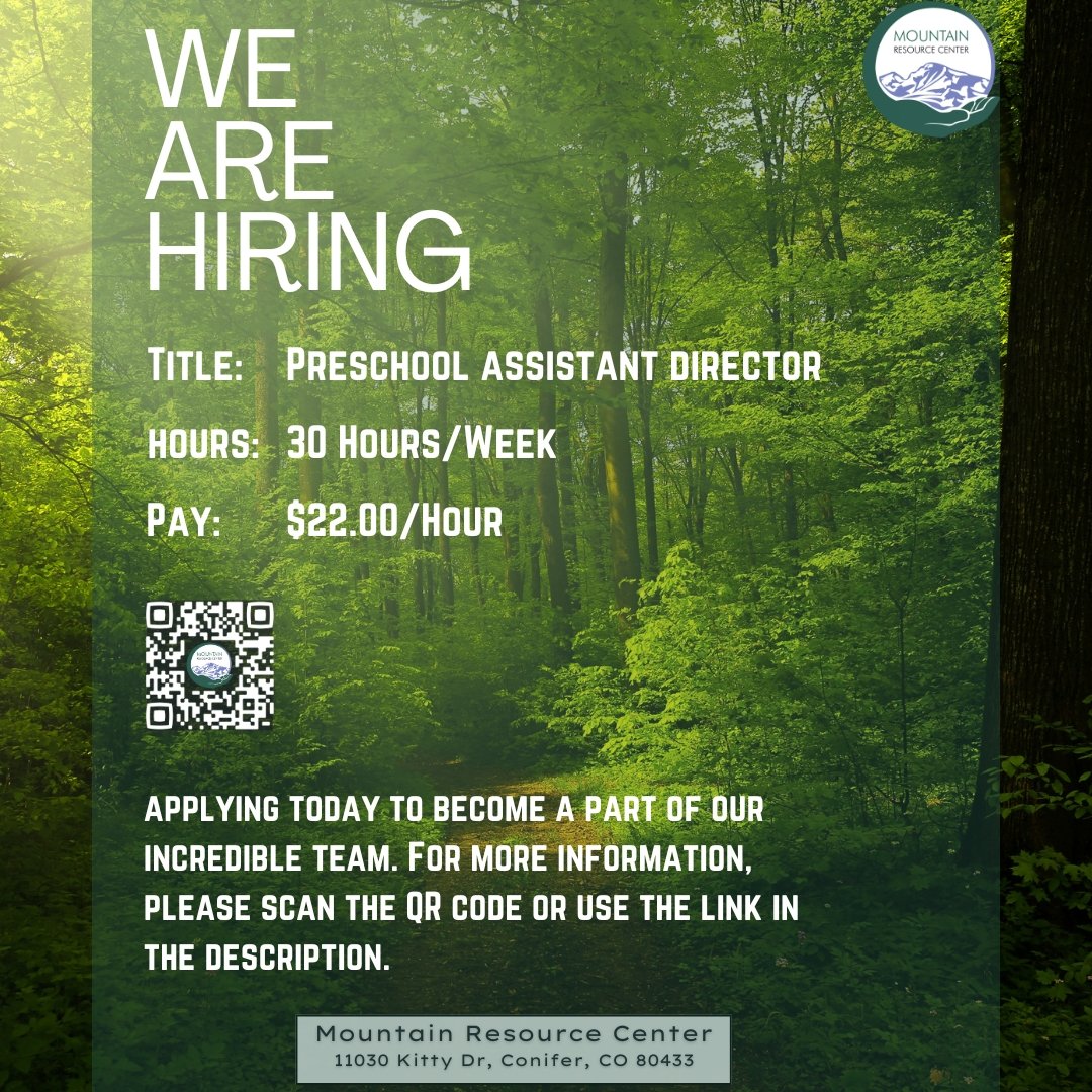 MtnResourceCtr's tweet photo. 🌟 Exciting Opportunity Alert! 🌟

🎓✨ We're on the lookout for an experienced Preschool Assistant Director to join our MRC family! 🏫💼

For more information, please scan the QR code in the post, or visit: https://t.co/dkE0ldDdlu https://t.co/zQPA0K5CMa