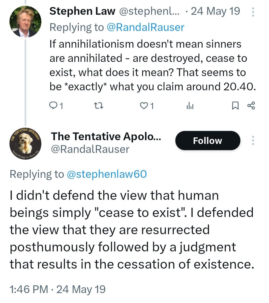 Did he forget he's an annihilationist?
