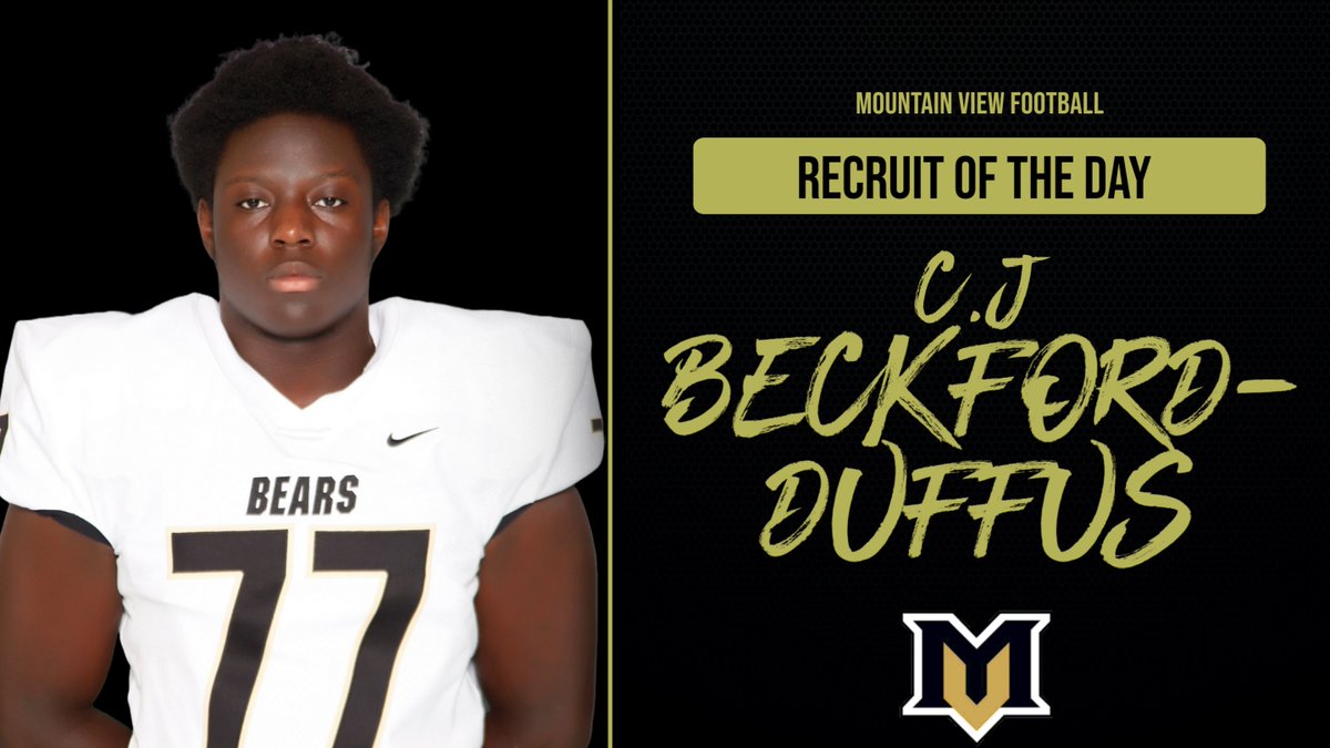 Our Recruit Of The Day is CJ Beckford-Duffus! @Orvilleduffus is a returning 2 year starter that has POWER, TENACITY, AND INTELLIGENCE. He is Mr. Mountain View as a 3 sport athlete, & was an All-County Selection in 2023. Come see him at work on May 1 for Day 1 of Spring Practice!