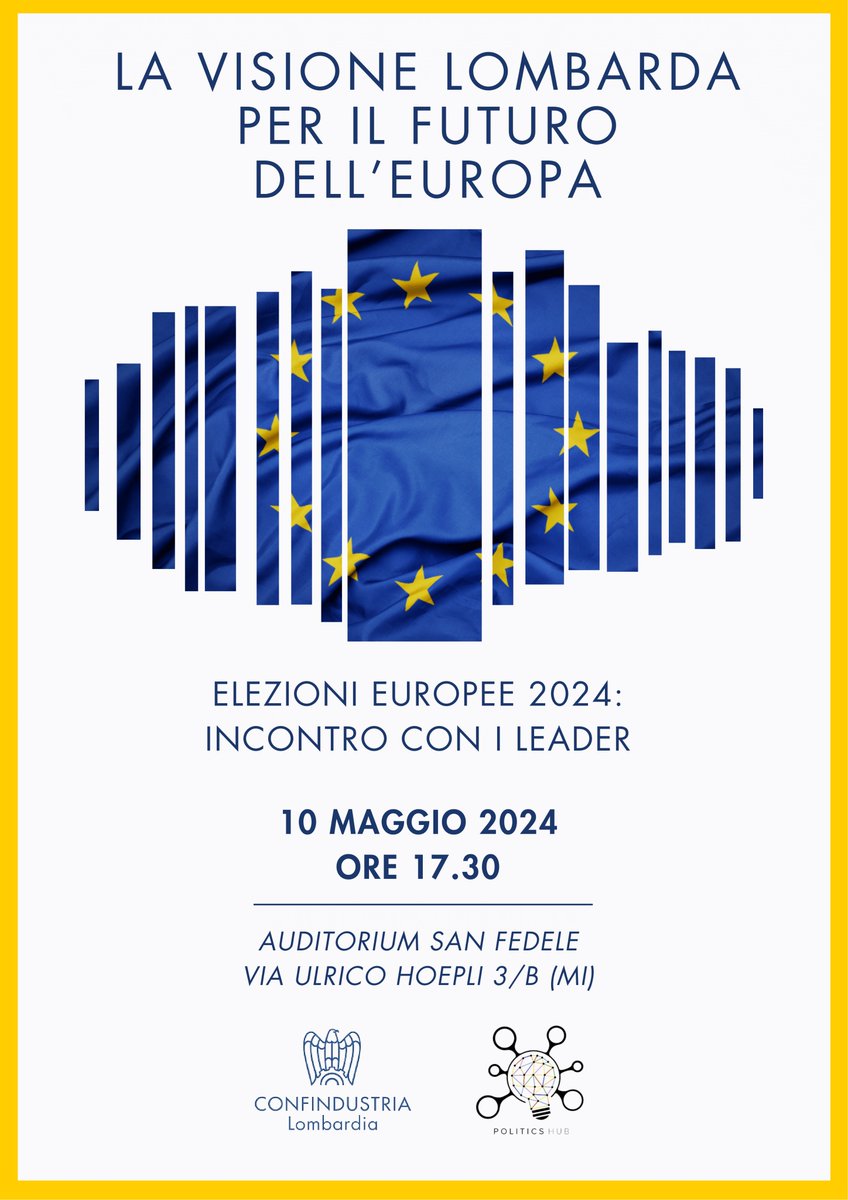 Politics Hub ritorna sul palco con <a href="/ConfindustriaL/">Confindustria Lombardia</a> in vista delle #Elezionieuropee2024 con un confronto all'americana tra i leader dei partiti.

🗓 Venerdì 10 maggio 2024
🕟 Ore 17:30 
📍 Auditorium San Fedele, Milano

Iscriviti al link ➡ lnkd.in/dg5DX5YP