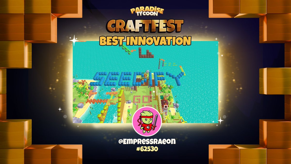 EmpressRaeon's tweet photo. Had so much for crafting my island in @ParadiseTycoon's CraftFest!!

🏆 I won Best Innovation 

Lets gooooo!! Thank you so much team everyone had such incredible islands 🫶

Can't wait to see what people cook for the next one 😊
@SeedifyFund #CraftFest https://t.co/O1SiBFjxbt