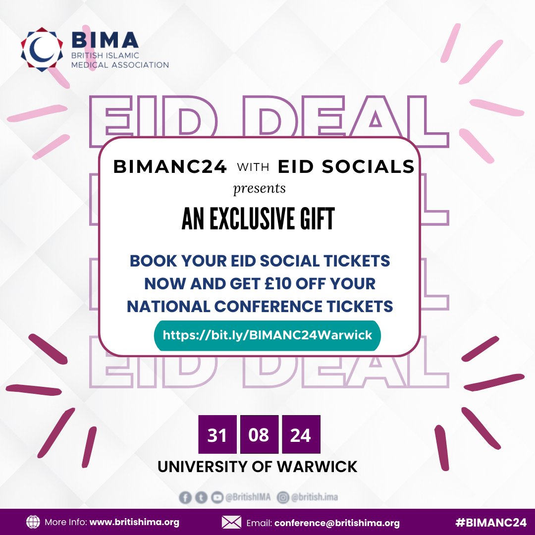 🎁 BIMANC Eid Social Gift 🎁 Book your tickets for the Eid Socials & get a code for £10 off your Conference ticket! 👉 eu1.hubs.ly/H08PKl70 Limited spaces available, book now! 👉 eu1.hubs.ly/H08PKdH0 #BIMANC24 #StrengthandSolidarity #Eid2024