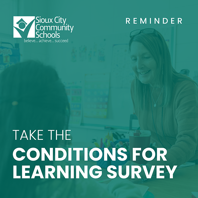 Reminder: The Conditions for Learning Parent Survey closes on April 30. If you have a student in preschool through grade 12, we encourage you to share your feedback. Click here to access the survey: tinyurl.com/3d5sfhd4