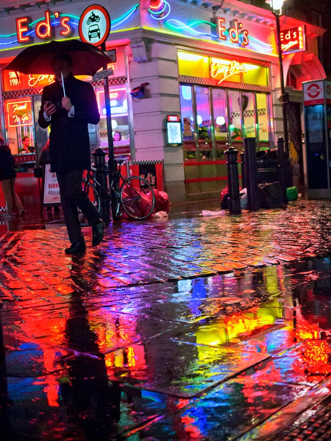 Eds Easy Diner - Soho, London #streetphotography #soho #London #rain #Reflection