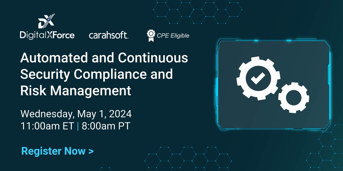What’s the difference between #compliance versus #securityriskposture? Get answers on 5/1 during our webinar with #DigitalXForce. Sign up today and earn CPE credit when you attend: carah.io/c7461ed