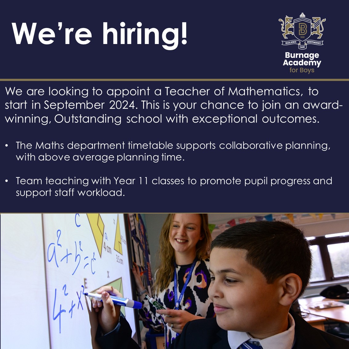 We're looking to appoint a Teacher of Mathematics for Sept 2024, with MPS/UPS applications considered. Join our team where teacher wellbeing is at the heart of all we do and outcomes are exceptional. Applications close Weds 1 May, 9am. Details here: ow.ly/9Erl50RocIJ