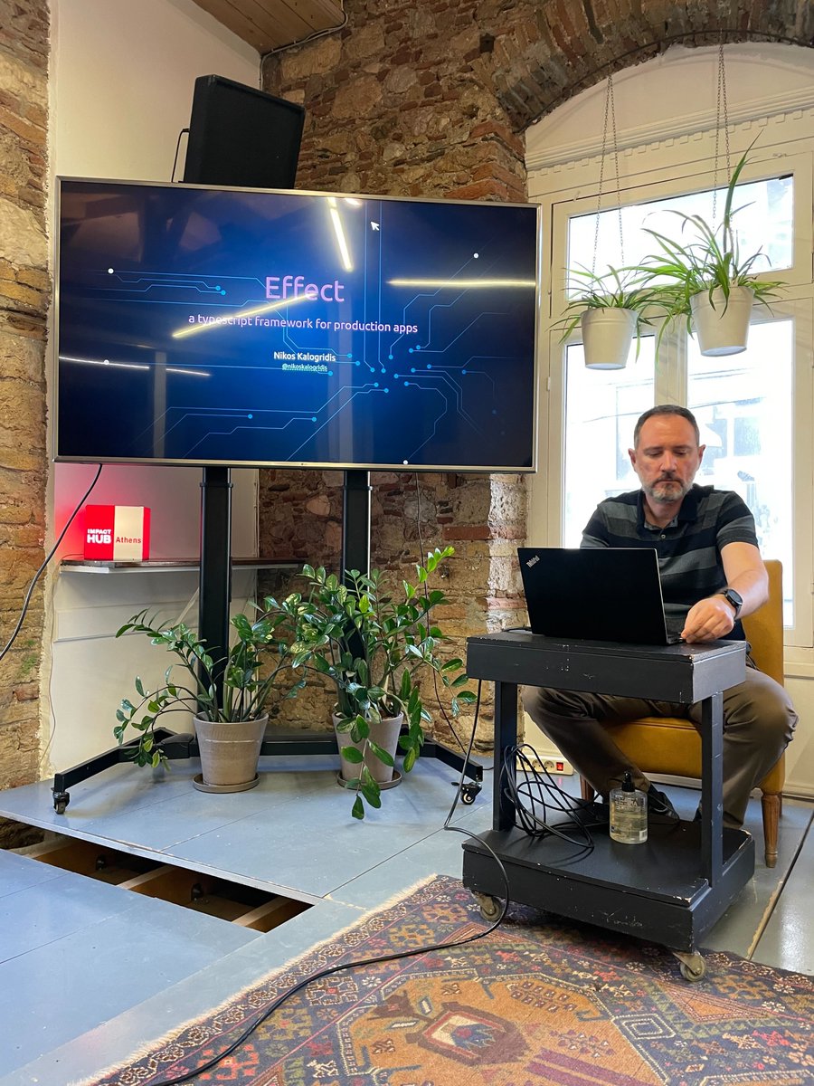 greecejs's tweet photo. @nikoskalogridis on our stage with his talk "Effect - building production level typescript apps and staying happy"

Sponsored by: @ConsoleConnect 

#GreeceJS #Javascript #js #typescipt #frontend #development #tech #community https://t.co/1dN8YXkgBb