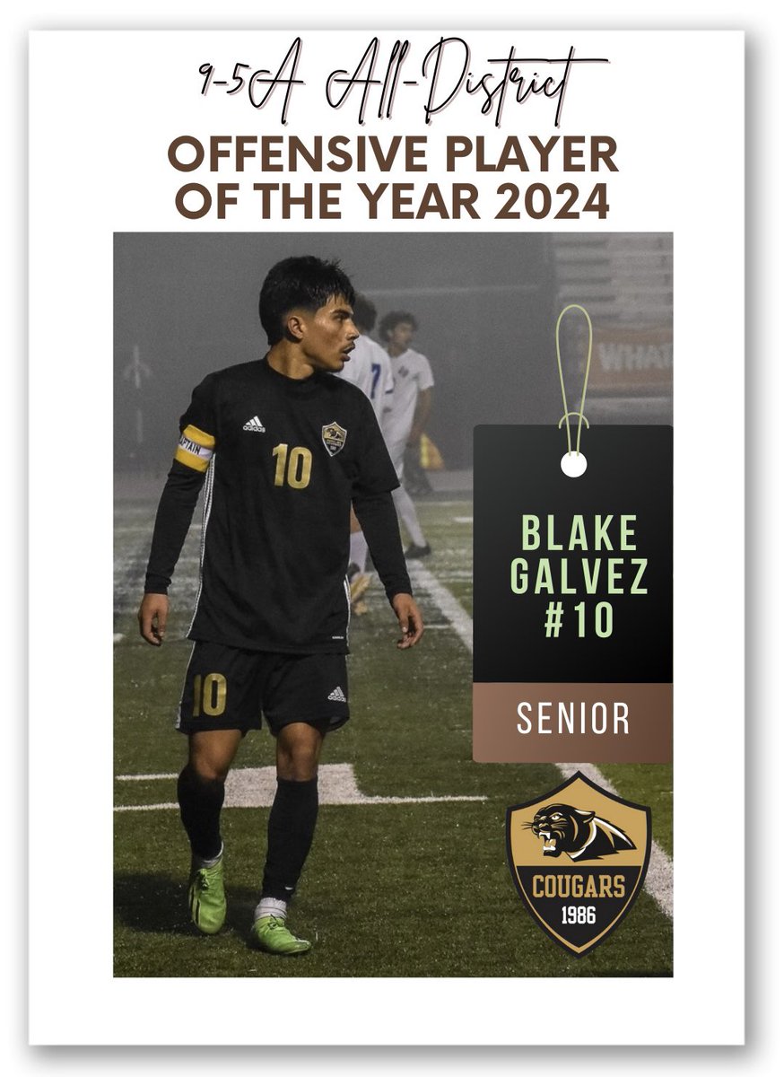 Congratulations to senior Blake Galvez for his award as 9-5A Offensive Player of the Year for 2024! ⚽️🎉💯👊🔥#CougarNation #OneLISD #allornothing @TheColonyNews @tchs_media @TheColonyHS @LISDsports @david_wolmanFWS @TheGuv7 @tascosoccer @uiltexas @gal27412