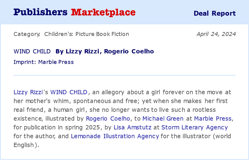 Huge congrats to client @lizzy_rizzi on her debut picture book! Can't wait to see illustrator Rogerio Coelho bring this lovely story to life! #kidlit #amagenting